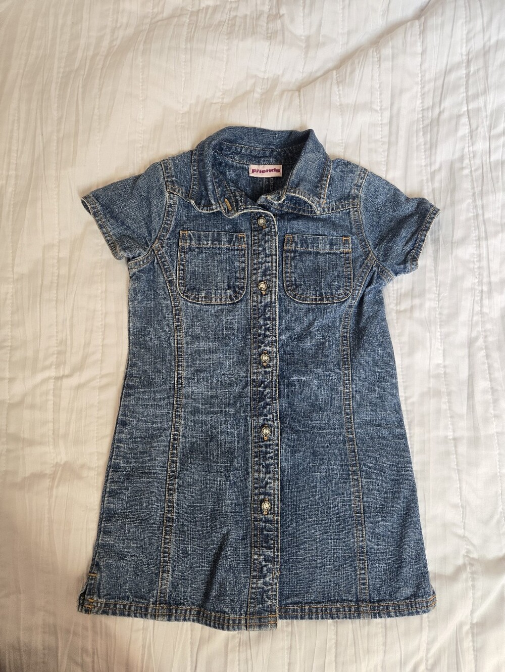 Girls' Blue Denim Short-Sleeve Shirt Dress